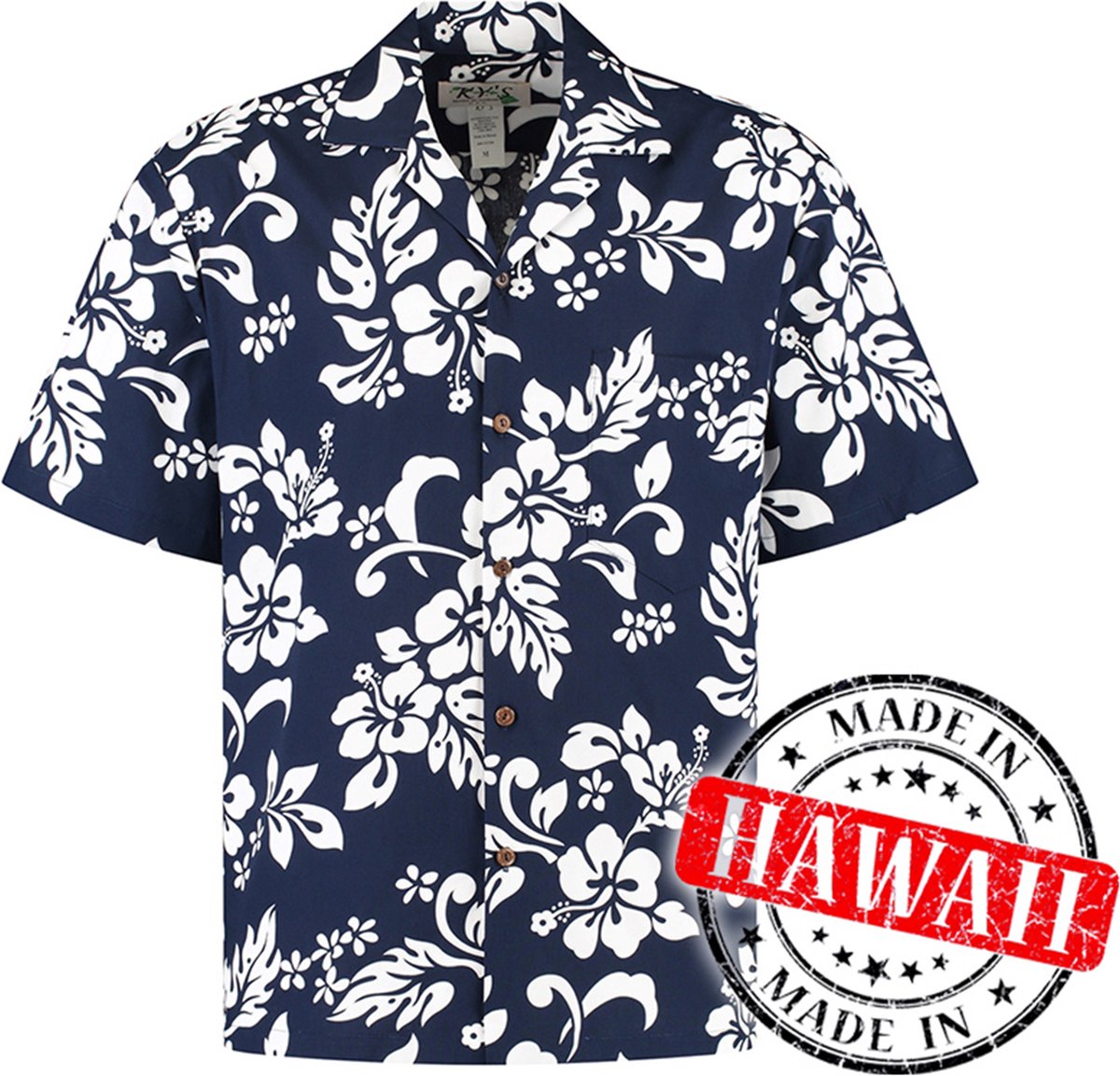 Hawaii Blouse - Shirt - Hemd "Hawaii Bloemen Blauw" - 100% Katoen - Aloha Shirt - Heren - Made in Hawaii Maat S
