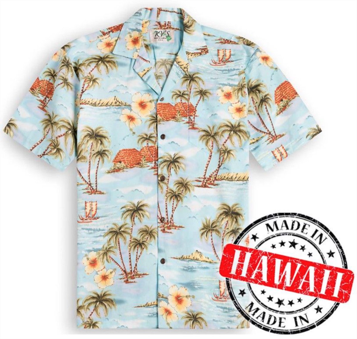 Hawaii Blouse - Shirt - Hemd "Leven op Hawaii" - 100% Katoen - Aloha Shirt - Heren - Made in Hawaii Maat M