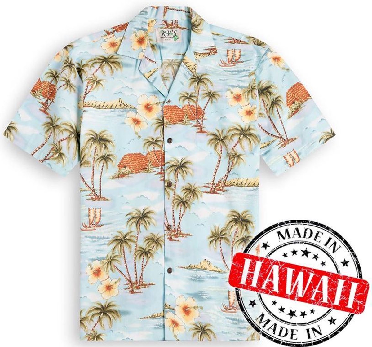 Hawaii Blouse - Shirt - Hemd "Leven op Hawaii" - 100% Katoen - Aloha Shirt - Heren - Made in Hawaii Maat S