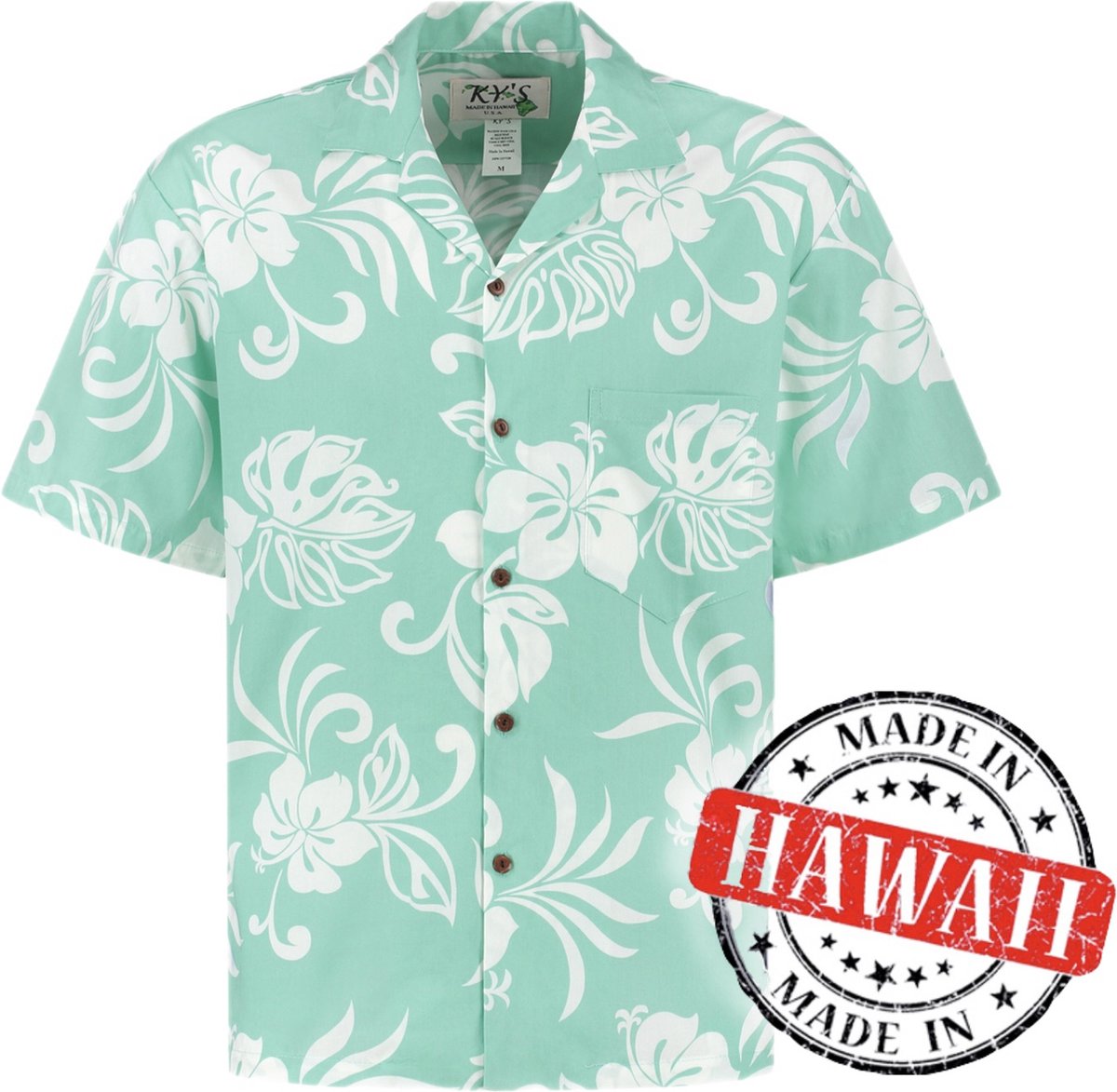 Hawaii Blouse - Shirt - Hemd "Vakantie Vibes Turquoise" - 100% Katoen - Aloha Shirt - Heren - Made in Hawaii Maat XL