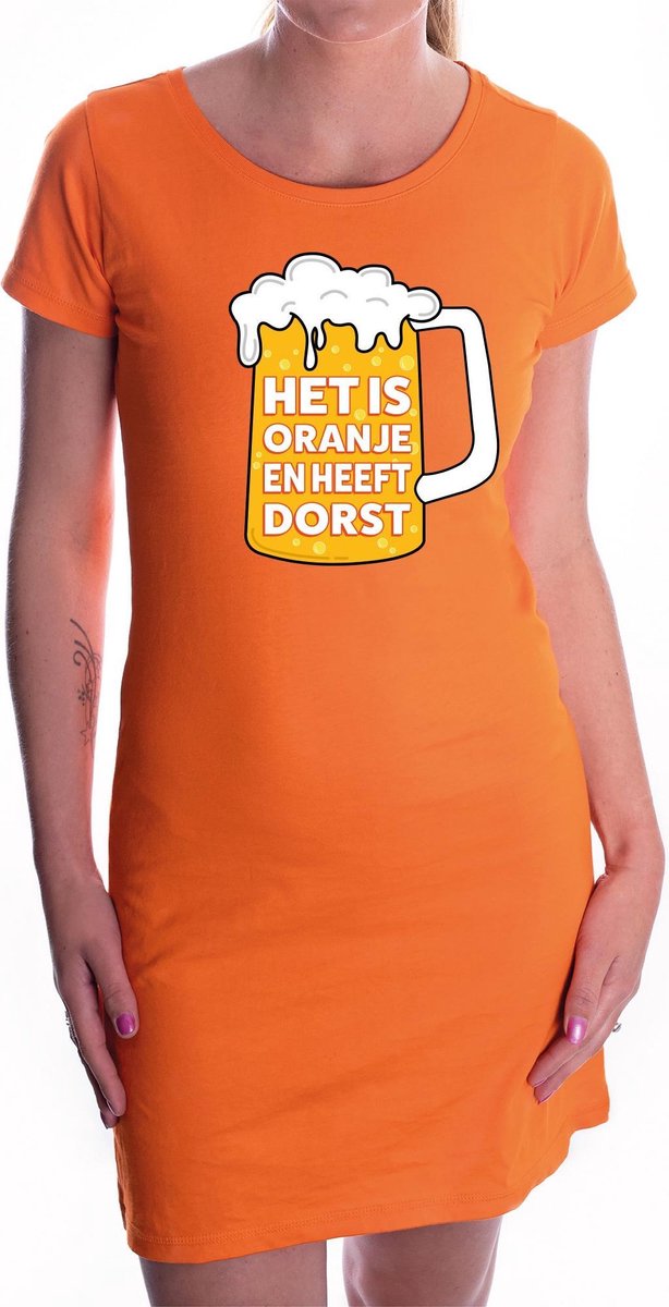 Het is oranje en heeft dorst jurkje - oranje jurk dames - oranje kleding voor Koningsdag / oranje supporter L