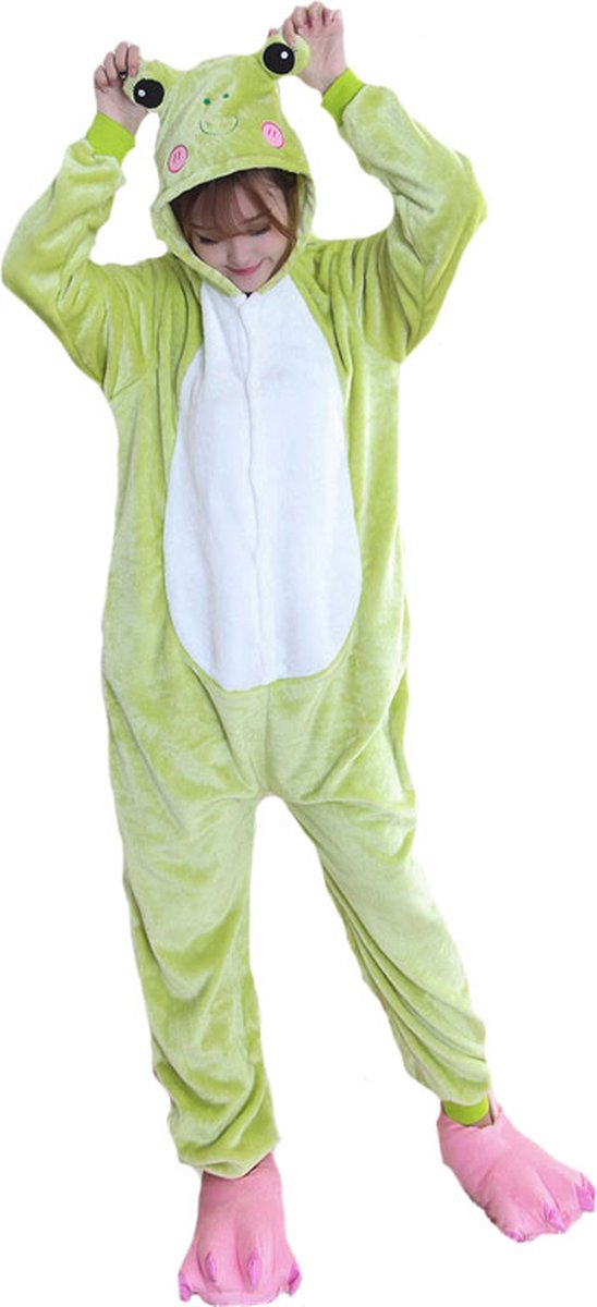 Kikker Onesie Pak Kostuum Outfit Huispak Jumpsuit Verkleedpak - Verkleedkleding - Halloween & Carnaval - SnugSquad - Kinderen & Volwassenen - Unisex - Maat XL voor Lichaamslengte (175 - 195 cm)