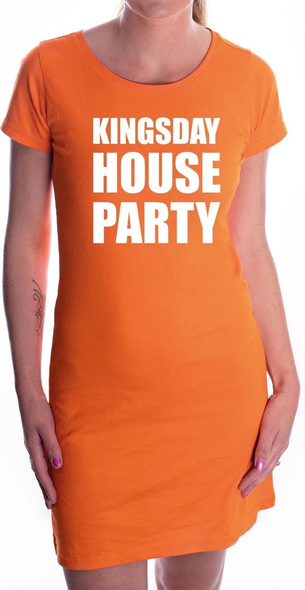 Kingsday house party jurk oranje voor dames - Koningsdag / Woningsdag - oranje kleding / jurkjes S