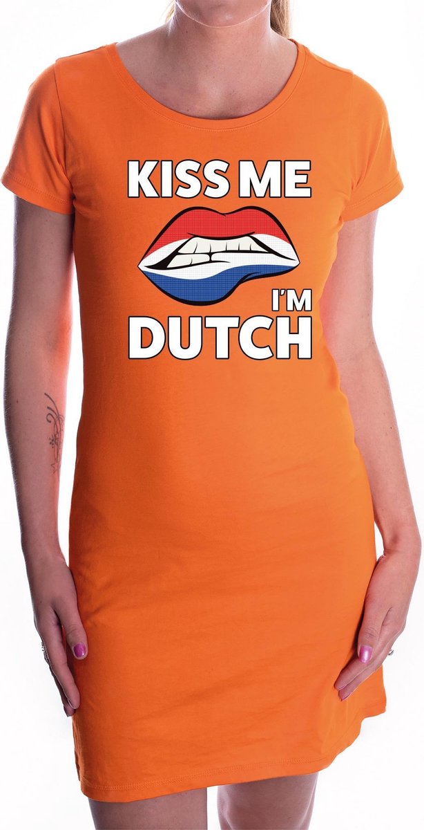 Kiss me i'm Dutch jurkje oranje dames - feest jurkje dames / oranje kleding L