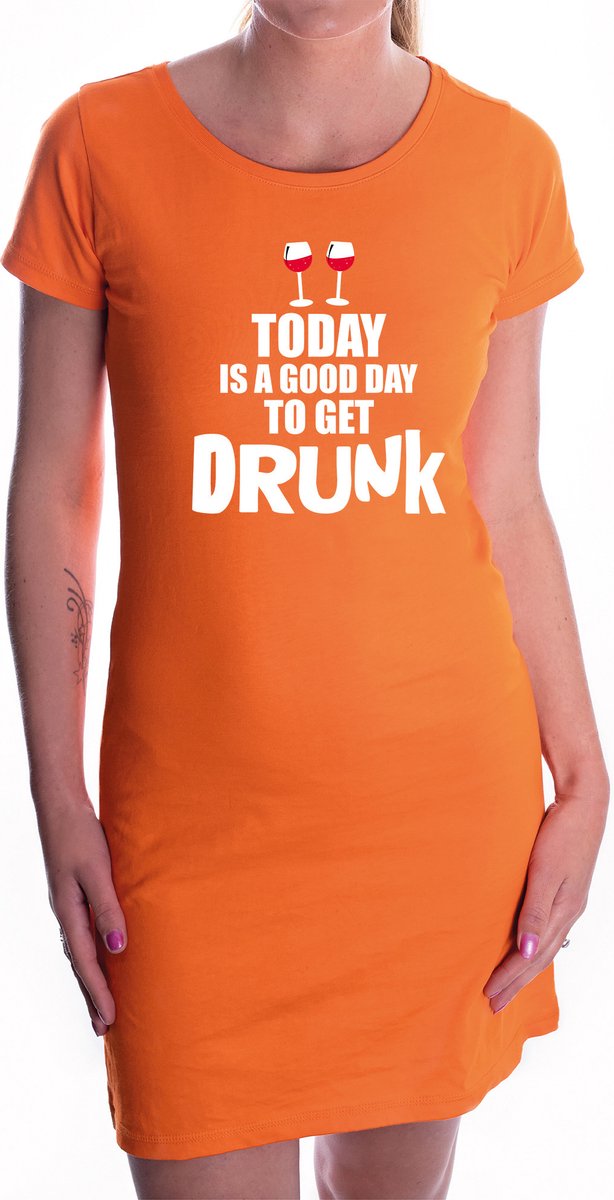 Koningsdag jurkje good day to get drunk oranje - dames - Kingsday EK/ WK dress / outfit / kleding L