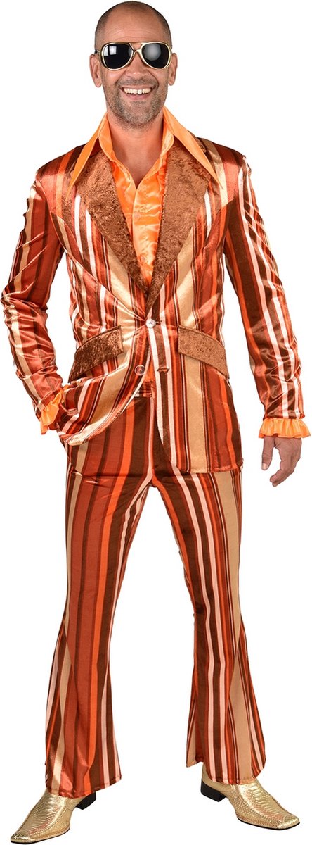 Magic By Freddy's - Hippie Kostuum - Mister Stripefine Jaren 70 Oranje - Man - oranje,bruin - Large - Carnavalskleding - Verkleedkleding