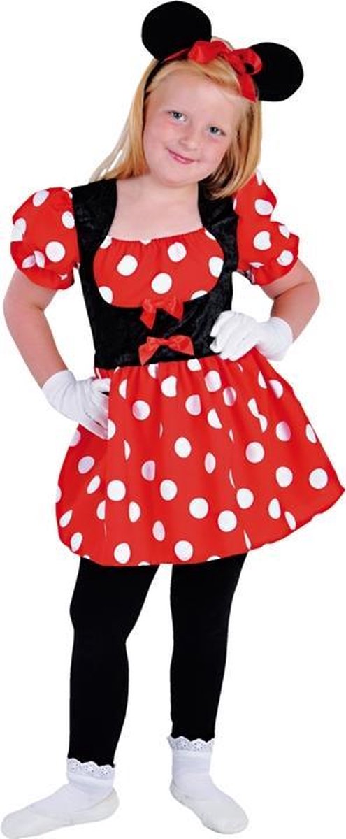 Magic By Freddy's - Mickey & Minnie Mouse Kostuum - Klein Ondeugend Tekenfilm Muisje Minnie - Meisje - rood - Maat 164 - Carnavalskleding - Verkleedkleding