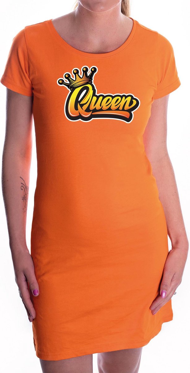 Oranje Koningsdag Queen jurkje - oranje - dames - koningin dress / kleding / outfit M