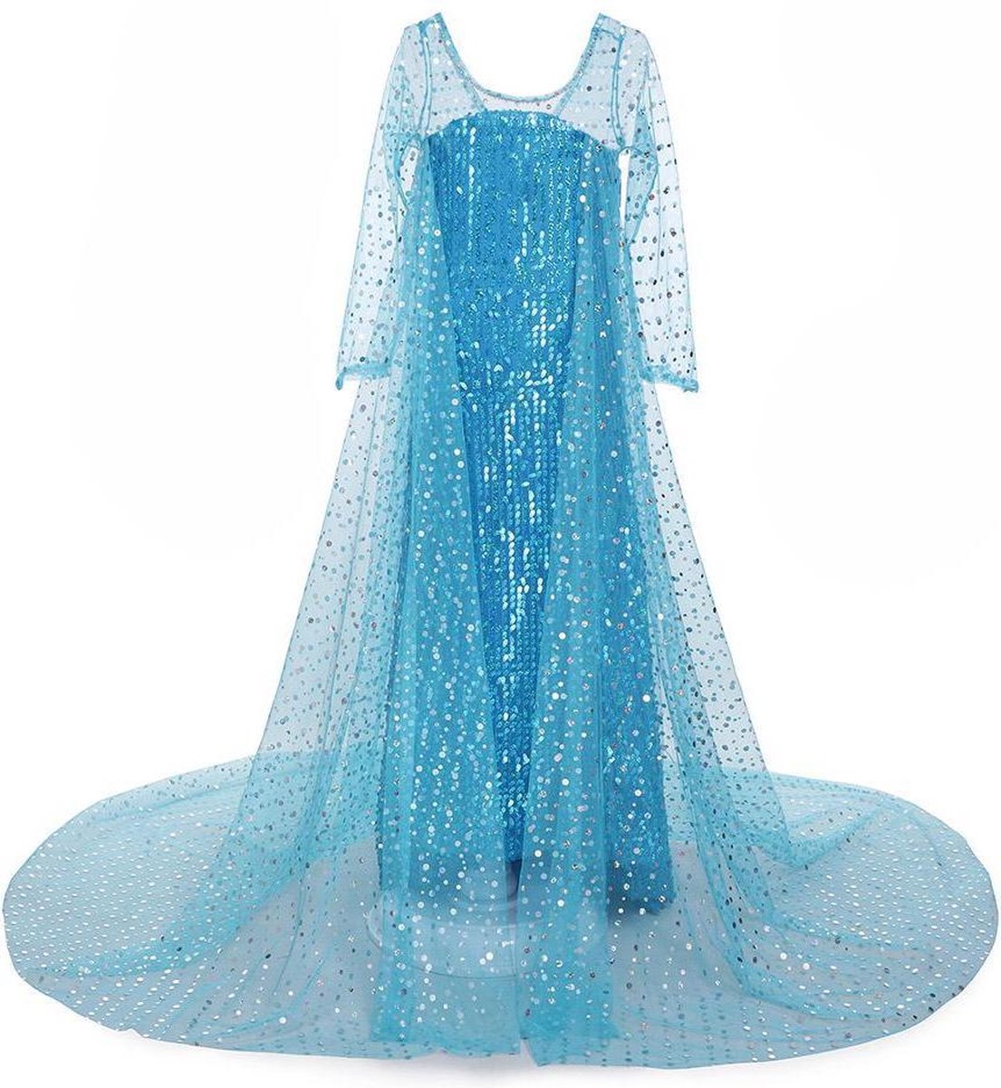 Prinses - Elsa jurk met sleep - Frozen - Prinsessenjurk - Verkleedkleding - Blauw - Maat 110/116 (4/5 jaar)