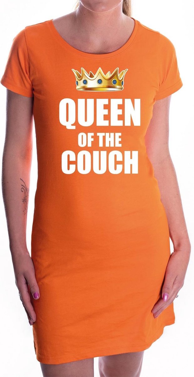 Queen of the couch oranje jurk voor dames - Koningsdag / Woningsdag - bankhangdag - oranje kleding / jurkjes L