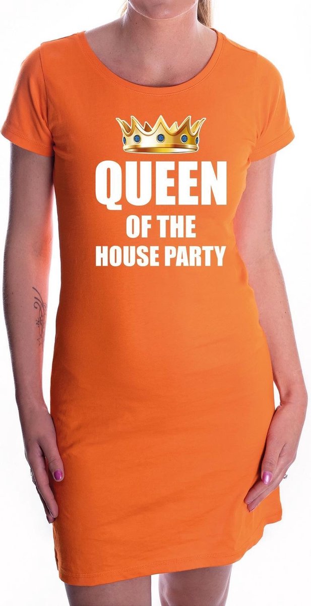 Queen of the house party oranje jurk voor dames - Koningsdag / Woningsdag - bankhangdag - oranje kleding / jurkjes L