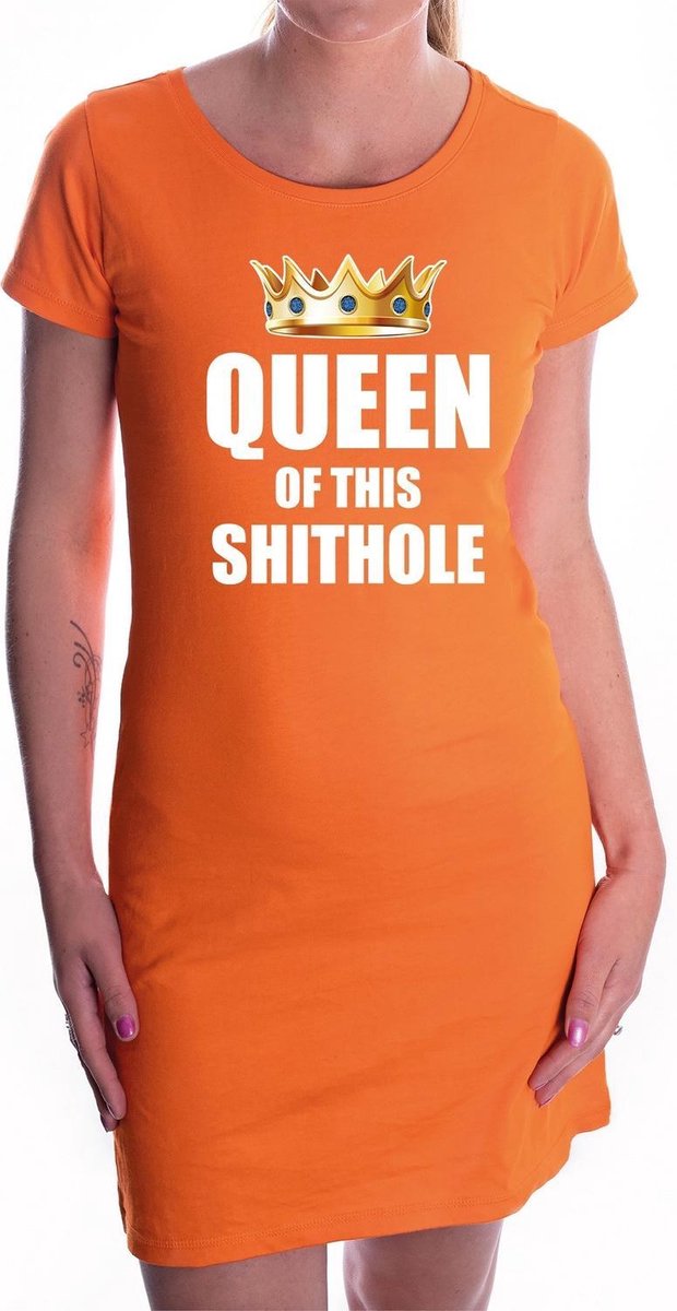 Queen of this shithole oranje jurk voor dames - Koningsdag / Woningsdag - bankhangdag - oranje kleding / jurkjes L