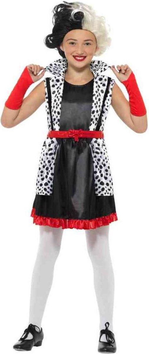 Smiffy's - 101 Dalmatiers Kostuum - Kleine Slechte Cruella De Vil - Meisje - - Large - Carnavalskleding - Verkleedkleding