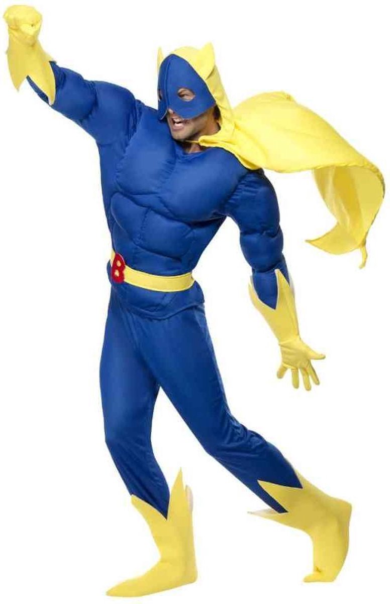 Smiffy's - Bananaman Kostuum - Officieel Bananaman Superheld - Man - blauw,geel - Medium - Carnavalskleding - Verkleedkleding