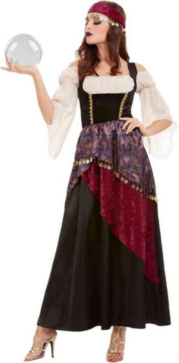 Smiffy's - Tovenaar & Tovenares & Waarzegster Kostuum - Waarzegster Zigeunerin Mooie Toekomst - Vrouw - rood,paars,zwart - Extra Small - Carnavalskleding - Verkleedkleding