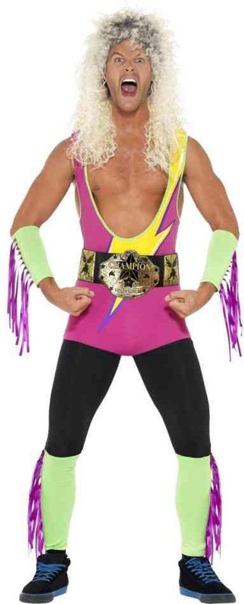 Smiffy's - Worstelaar Kostuum - Hulk Hogan Retro Wrestler Wwe - Man - multicolor - Large - Carnavalskleding - Verkleedkleding