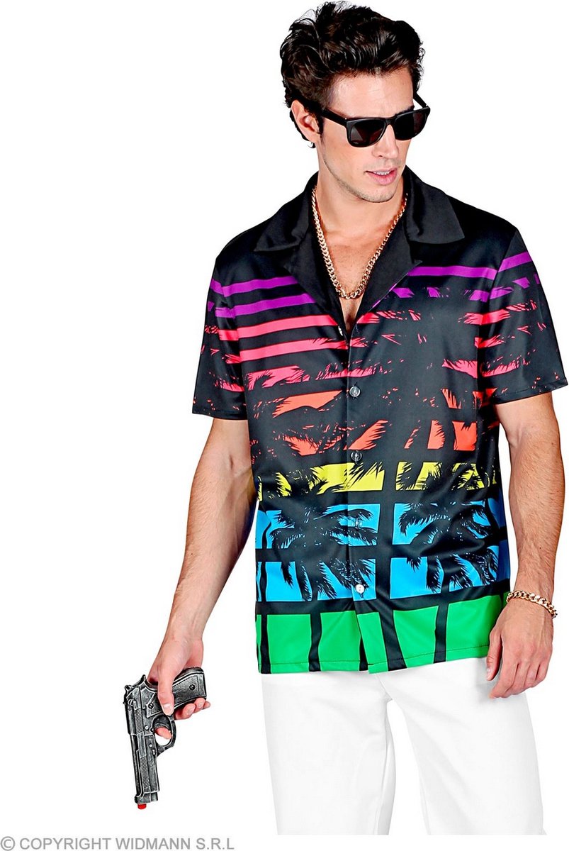 Widmann - Hawaii & Carribean & Tropisch Kostuum - 80s Miami Palm Shirt Man - multicolor - Medium / Large - Carnavalskleding - Verkleedkleding