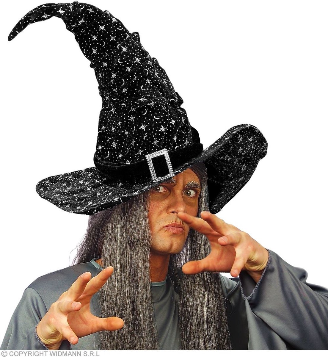 Widmann - Heks & Spider Lady & Voodoo & Duistere Religie Kostuum - Magische Fluwelen Heksenhoed Met Glitters Zwart - zwart - Halloween - Verkleedkleding