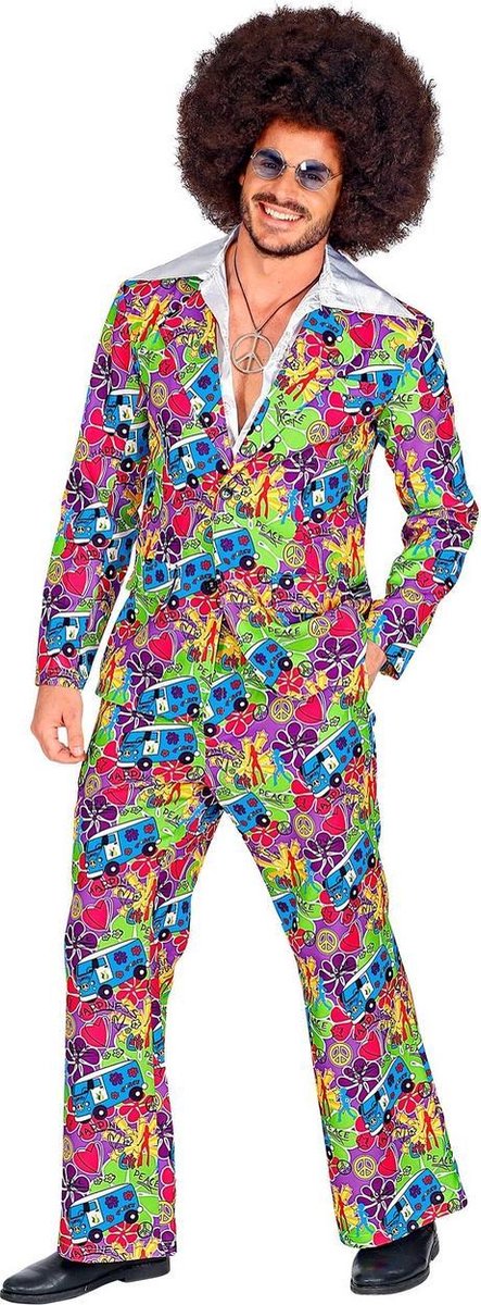 Widmann - Hippie Kostuum - Vrolijke Kleurige Hippie Symbolen - Man - multicolor - Medium - Carnavalskleding - Verkleedkleding