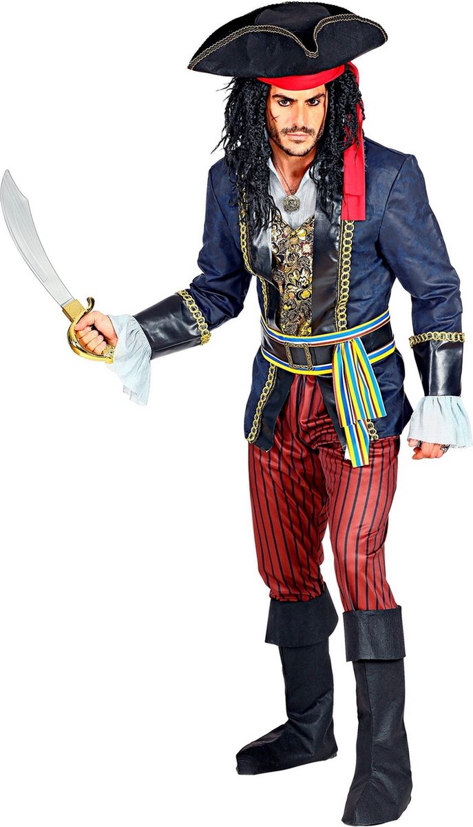 Widmann - Piraat & Viking Kostuum - Filibuster Piraat Grote Oceaan - Man - blauw,rood - Medium - Carnavalskleding - Verkleedkleding
