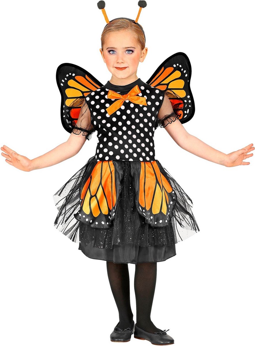 Widmann - Vlinder Kostuum - Magnifieke Monarchvlinder - Meisje - oranje,zwart - Maat 104 - Carnavalskleding - Verkleedkleding