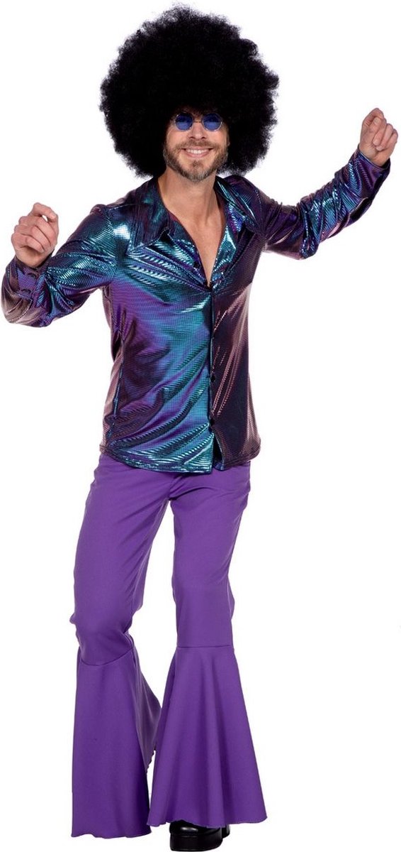 Wilbers - Jaren 80 & 90 Kostuum - Mr Smooth Disco Dancer Man - blauw - Small - Carnavalskleding - Verkleedkleding