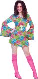 Funny Fashion - Hippie Kostuum - Flower Funk Hippie Jurk Vrouw - multicolor - Maat 44-46 - Carnavalskleding - Verkleedkleding