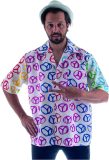 Funny Fashion - Hippie Kostuum - Kleurrijk Hippie Peace Shirt Man - roze,wit / beige - Maat 52-54 - Carnavalskleding - Verkleedkleding