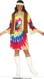 Guirca - Hippie Kostuum - Tie Dye Festival Jurk Hippie Vrouw - bruin,multicolor - Maat 38-40 - Carnavalskleding - Verkleedkleding