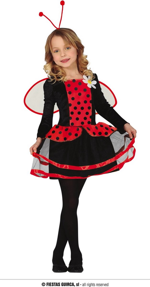 Guirca - Lieveheersbeest Kostuum - Madelief Het Liefste Lieveheersbeestje - Meisje - rood,zwart - 3 - 4 jaar - Carnavalskleding - Verkleedkleding