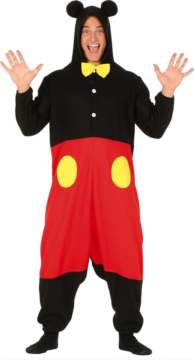 Guirca - Mickey & Minnie Mouse Kostuum - Muis Met Een Grote Rode Broek Mickey Kostuum - rood,zwart - Maat 52-54 - Carnavalskleding - Verkleedkleding