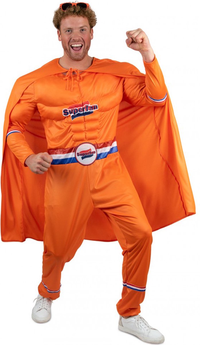 Oranje Superfan verkleedpak - Verkleedkleding - Carnaval kostuum - Heren - Koningsdag - EK - WK - Voetbal - Polyester - oranje - Maat XL/XXL