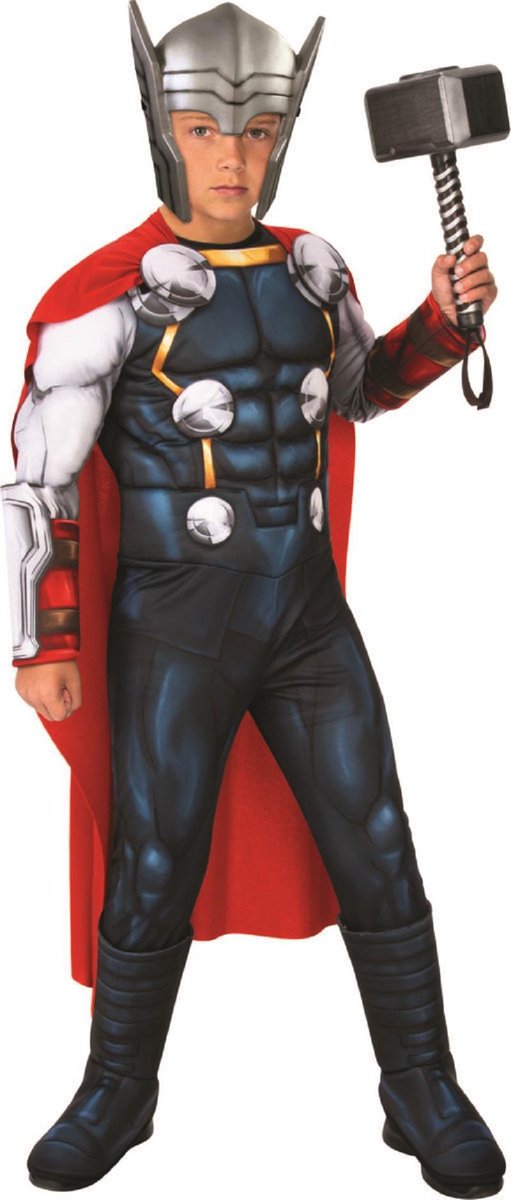 Rubies - Strijder (Oudheid) Kostuum - Thor Kostuum Jongen - blauw,rood,zwart,zilver - Maat 128 - Carnavalskleding - Verkleedkleding