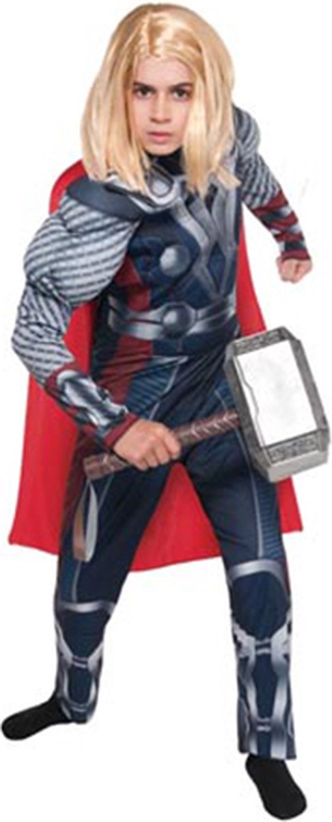 Super hero Marvel Thor verkleedkostuum + masker voor kinderen - maat L 130-140 cm - Carnaval, Halloween en verjaardag pak kids suit