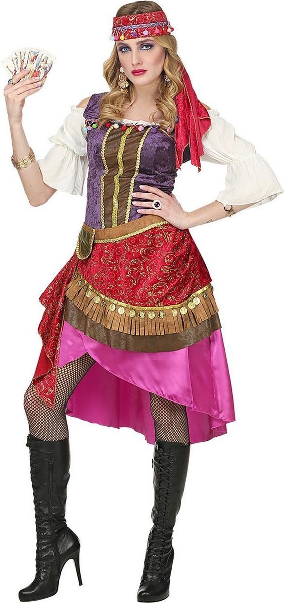 Widmann - Zigeuner & Zigeunerin Kostuum - Waarzegster Tarotinia Zigeunerin - Vrouw - paars,roze - Medium - Carnavalskleding - Verkleedkleding