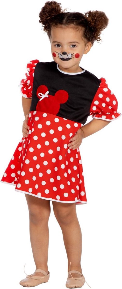 Wilbers - Mickey & Minnie Mouse Kostuum - Waar Is Mickey? Minnie - Meisje - rood,zwart - Maat 86 - Carnavalskleding - Verkleedkleding