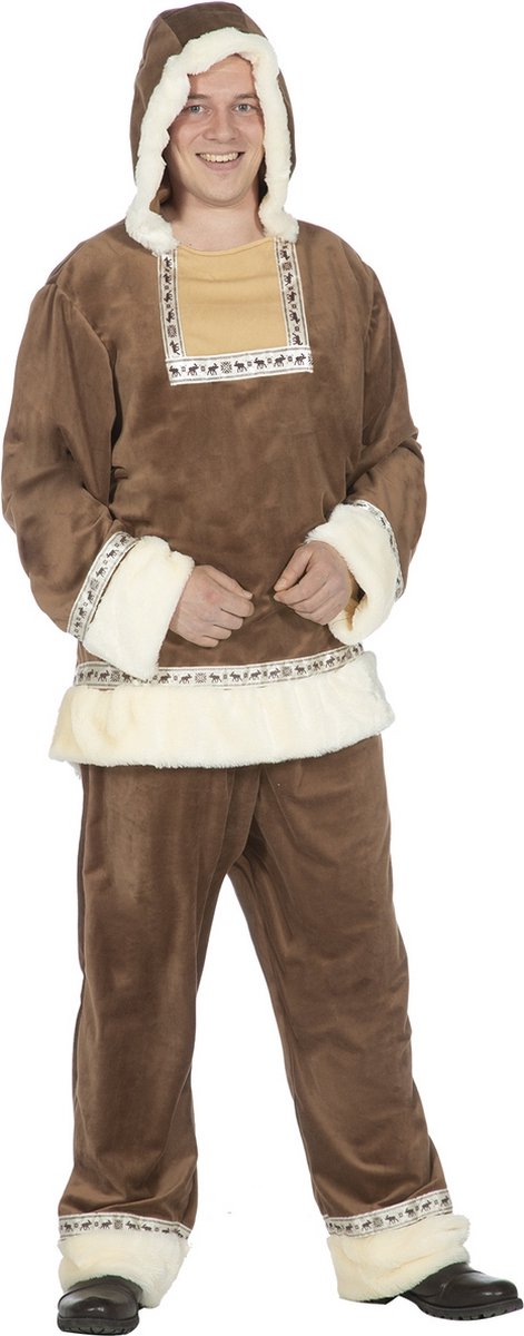 Wilbers & Wilbers - Eskimo Kostuum - Groenlands Kalaallit Eskimo - Man - bruin - Maat 46-48 - Carnavalskleding - Verkleedkleding