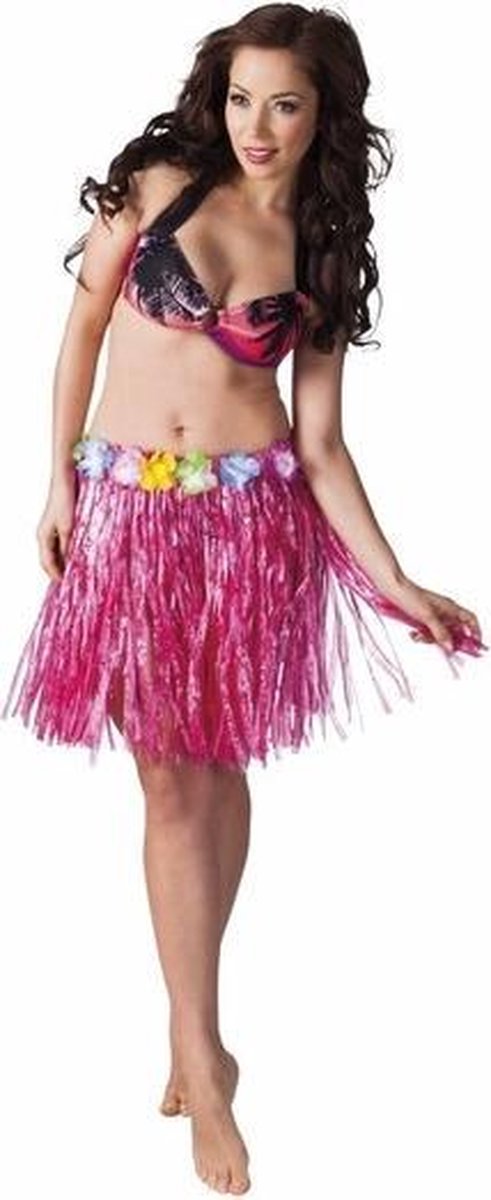 6x stuks hawaii verkleed rokje roze 45 cm voor dames - carnaval kleding