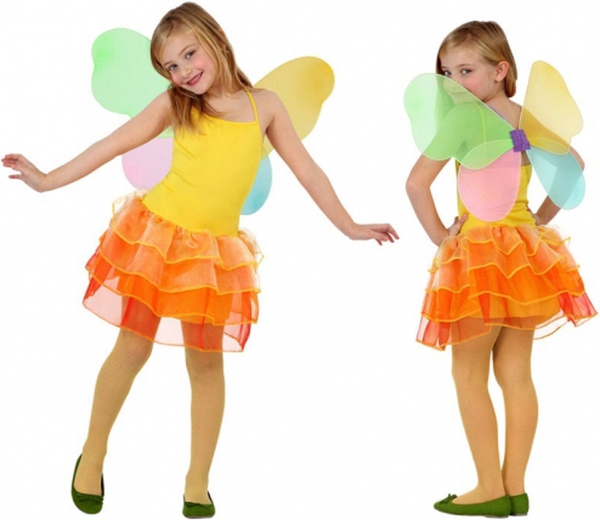 Atosa Vlinder costuum - meisjes - met vleugels - geel-oranje 128