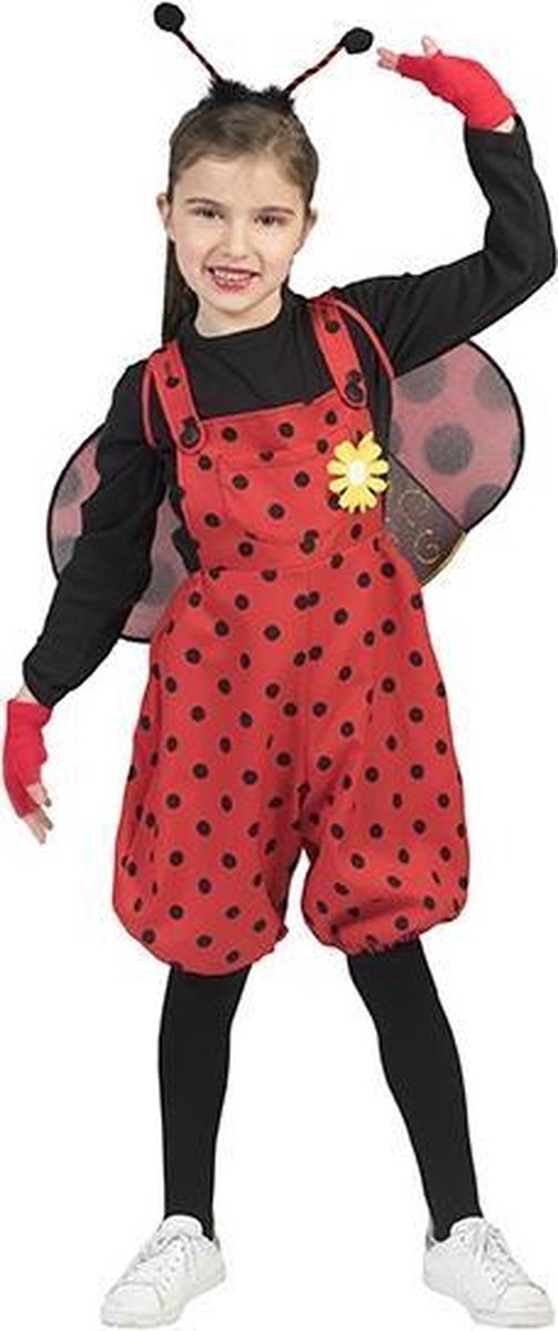 Funny Fashion - Lieveheersbeest Kostuum - Honderd Stippen Lieveheersbeestje Overall Kind Kostuum - rood - Maat 116 - Carnavalskleding - Verkleedkleding