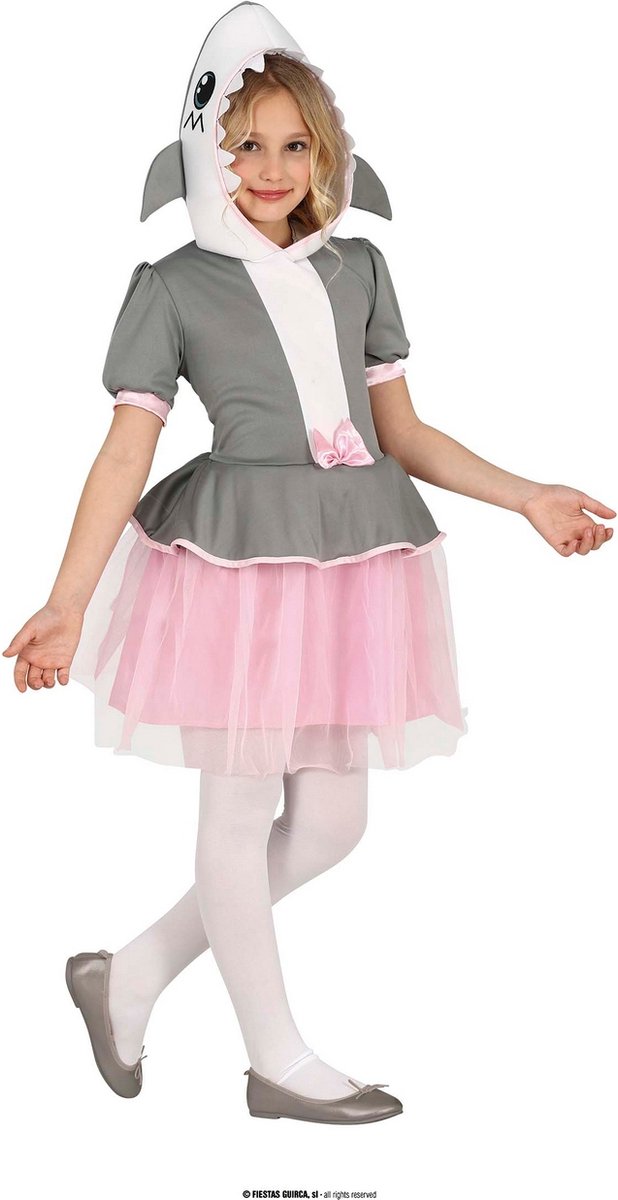 Guirca - Haai & Inktvis & Dolfijn & Walvis Kostuum - Haaienvinnig - Meisje - roze,grijs - 10 - 12 jaar - Carnavalskleding - Verkleedkleding