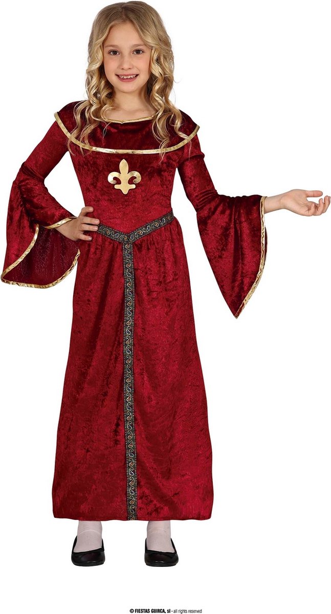 Guirca - Middeleeuwen & Renaissance Kostuum - Middeleeuwse Jonkvrouw Prinses Sofia - Meisje - rood - 10 - 12 jaar - Carnavalskleding - Verkleedkleding
