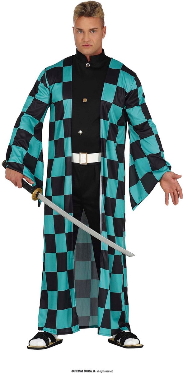 Guirca - Ninja & Samurai Kostuum - Demonenjager Mr Kamado - Man - blauw,zwart - Maat 48-50 - Carnavalskleding - Verkleedkleding