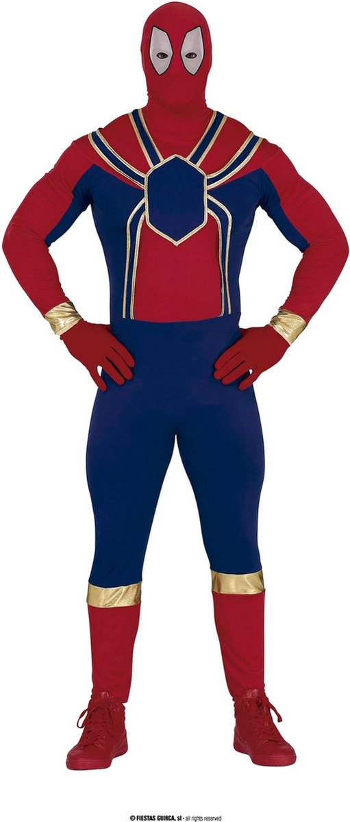 Guirca - Spiderman Kostuum - Superheld Spinman Van Het Spinnenrijk Kostuum - blauw,rood - Maat 48-50 - Carnavalskleding - Verkleedkleding