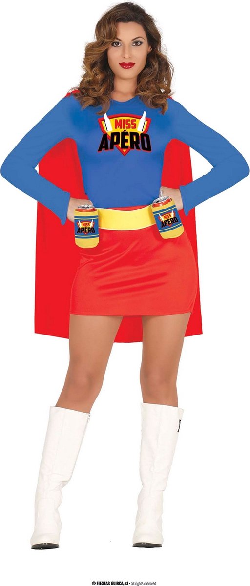 Guirca -Superheld Drunklove - Vrouw - blauw,rood - Maat 38-40 - Carnavalskleding - Verkleedkleding
