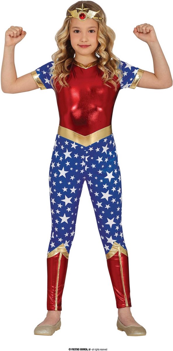 Guirca - Superwoman & Supergirl Kostuum - Superheld Miss USA - Meisje - blauw,rood - 7 - 9 jaar - Carnavalskleding - Verkleedkleding