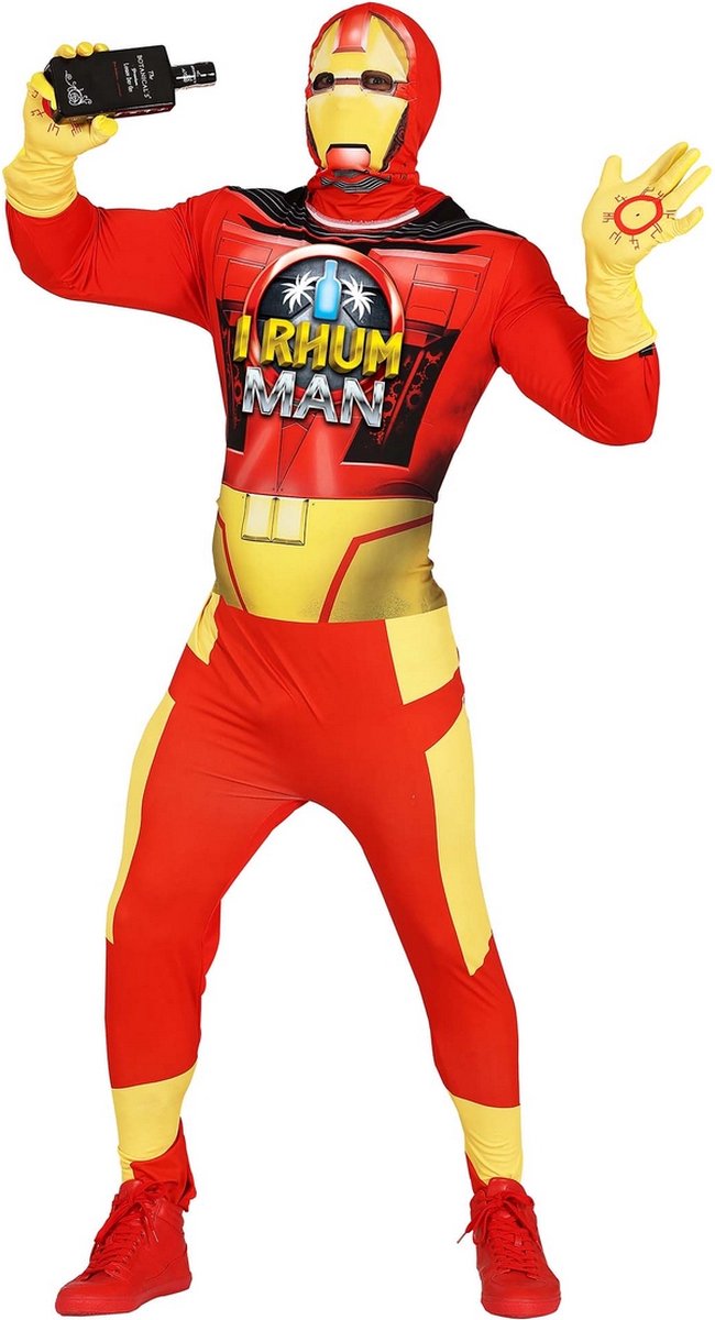 Guirca - Vrijgezellenfeest Kostuum - Superheld I Rhum - Man - rood,geel - Maat 48-50 - Carnavalskleding - Verkleedkleding