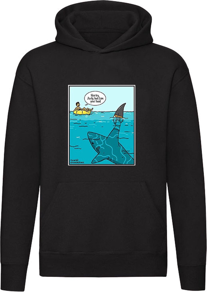Haai houd zwemmer voor de gek Hoodie - zee - oceaan - zwemmen - dieren - grappig - trui - sweater - capuchon