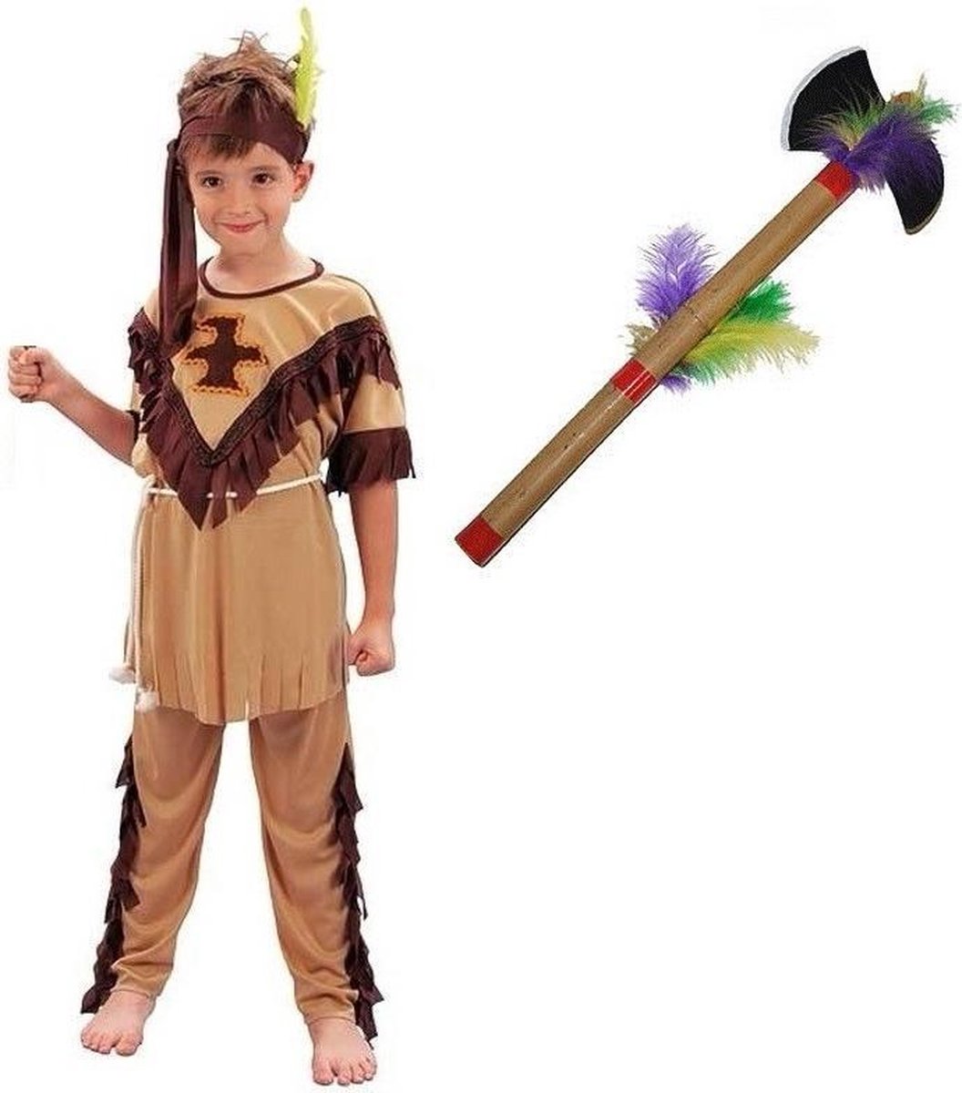 Indianen verkleedpak maat L met tomahawk voor kinderen
