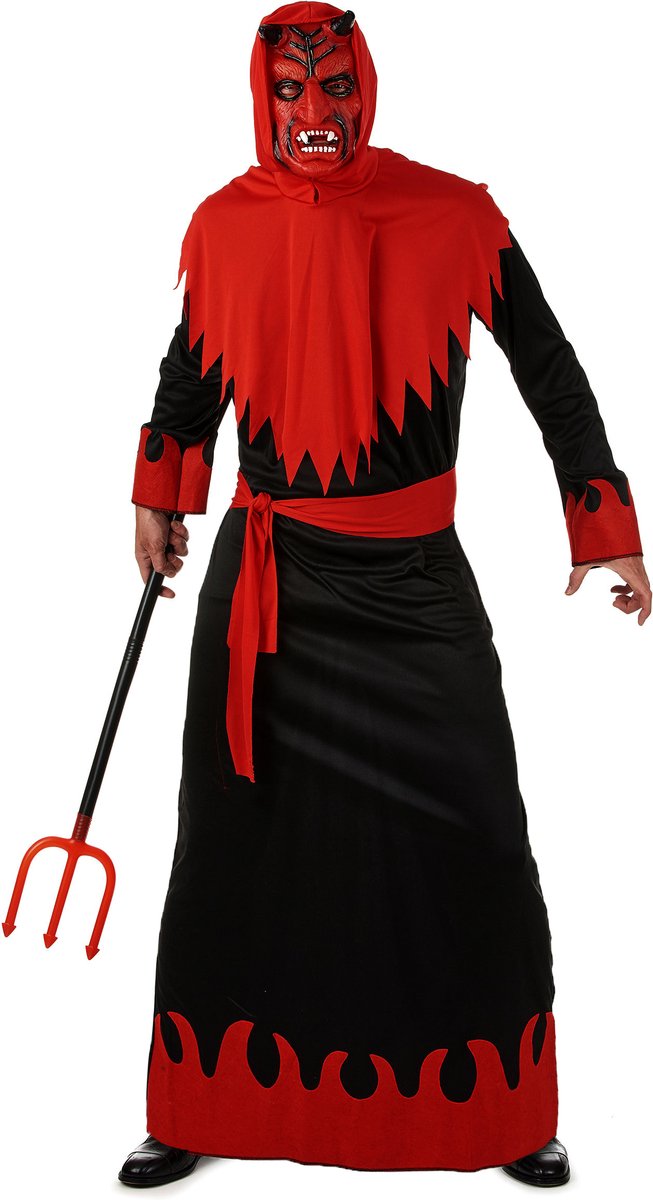 LUCIDA - Zwart met rood duivel kostuum voor heren - S